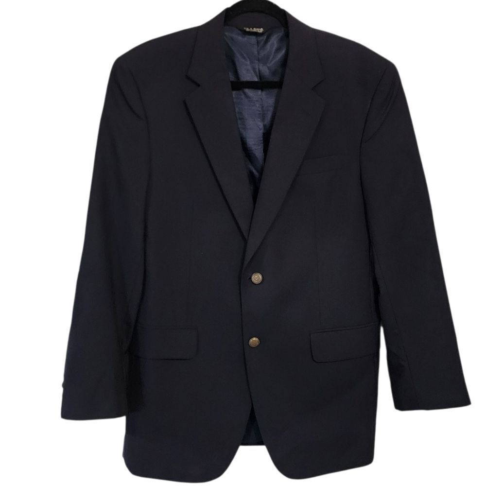 Jos A Bank Blazer Sports Coat 41R Navy 100% Wool Double Button